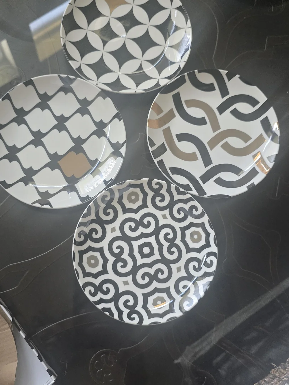 PierOne Black & Gold Patterned Ceramic Salad Plate Set